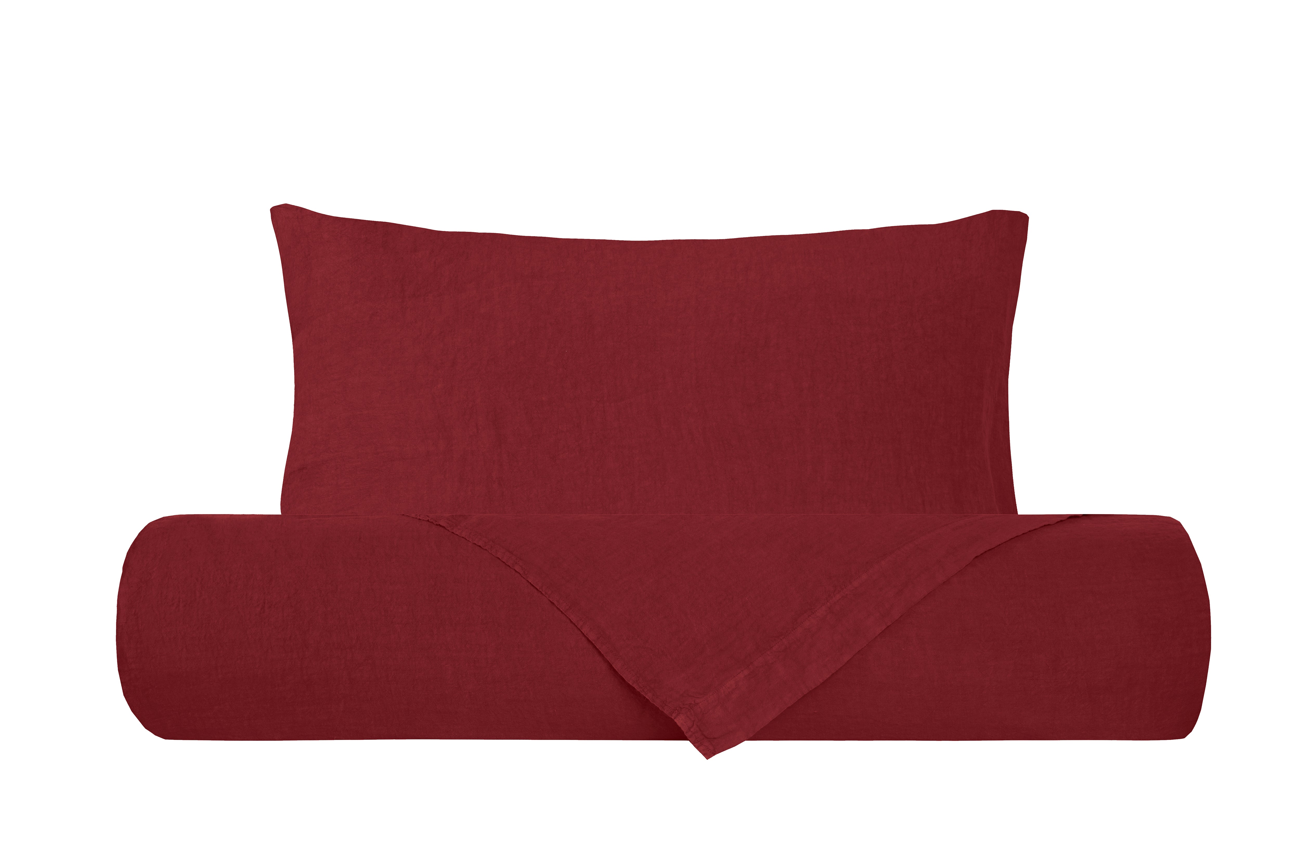 Parure copripiumino in puro lino stone washed Bordeaux