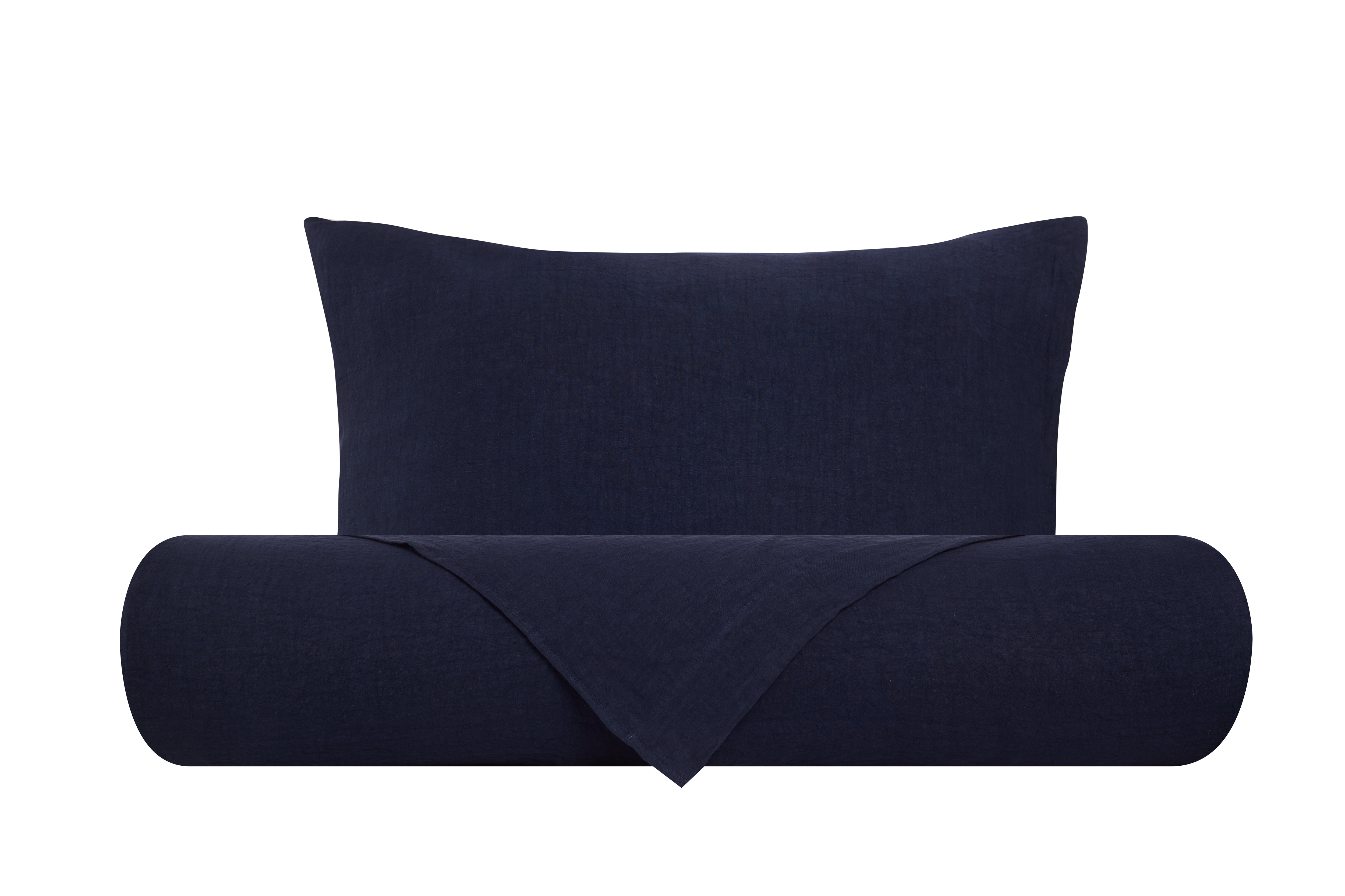 Parure copripiumino in puro lino stone washed Blu Notte