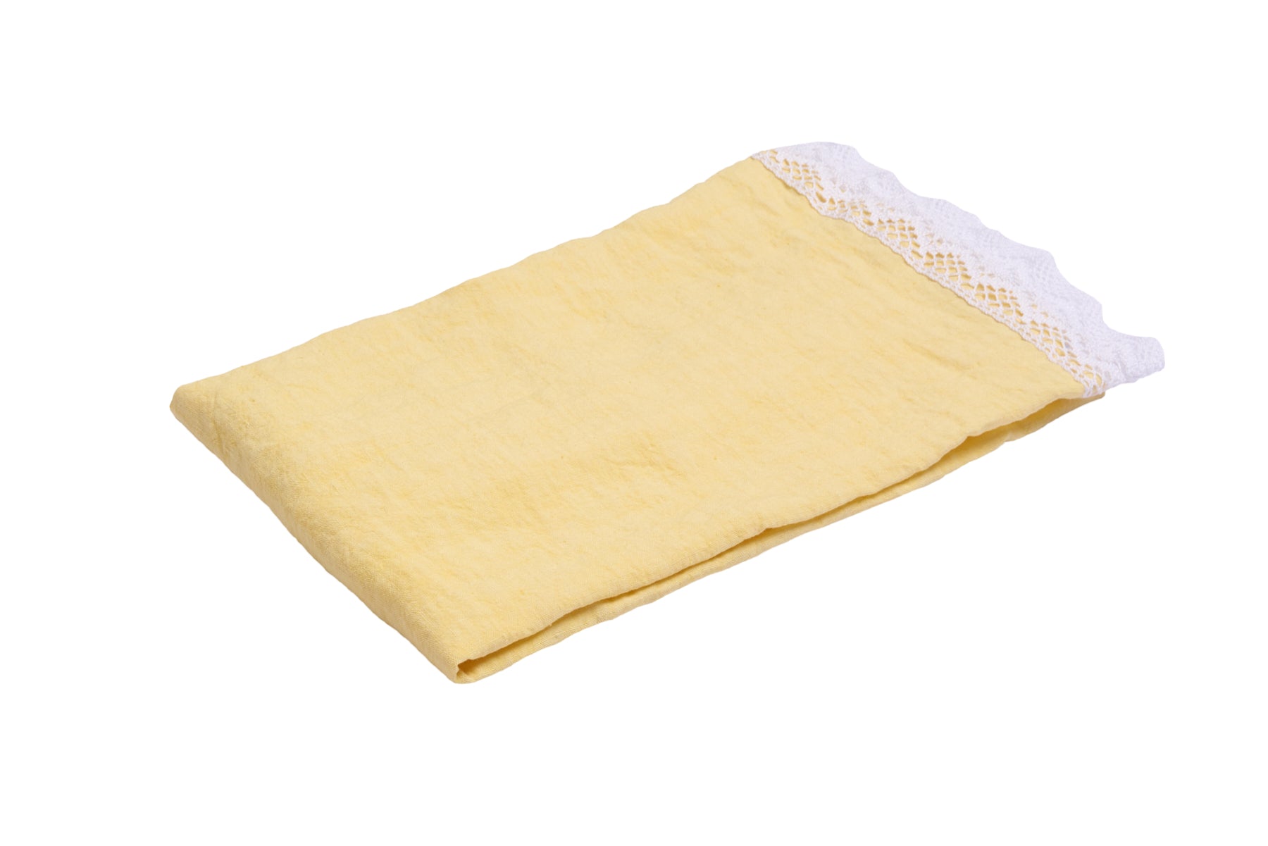 Runner da tavola in 100% puro lino lavato delavè stone washed morbido resistente elegante made in italy Giallino con Pizzo