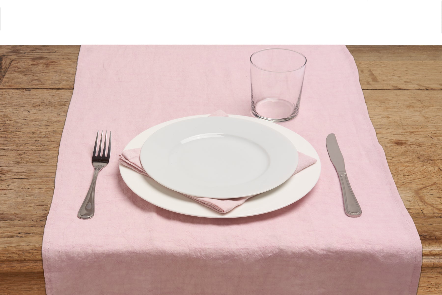 Runner da tavola in 100% puro lino lavato delavè stone washed morbido resistente elegante made in italy Rosa con Pizzo