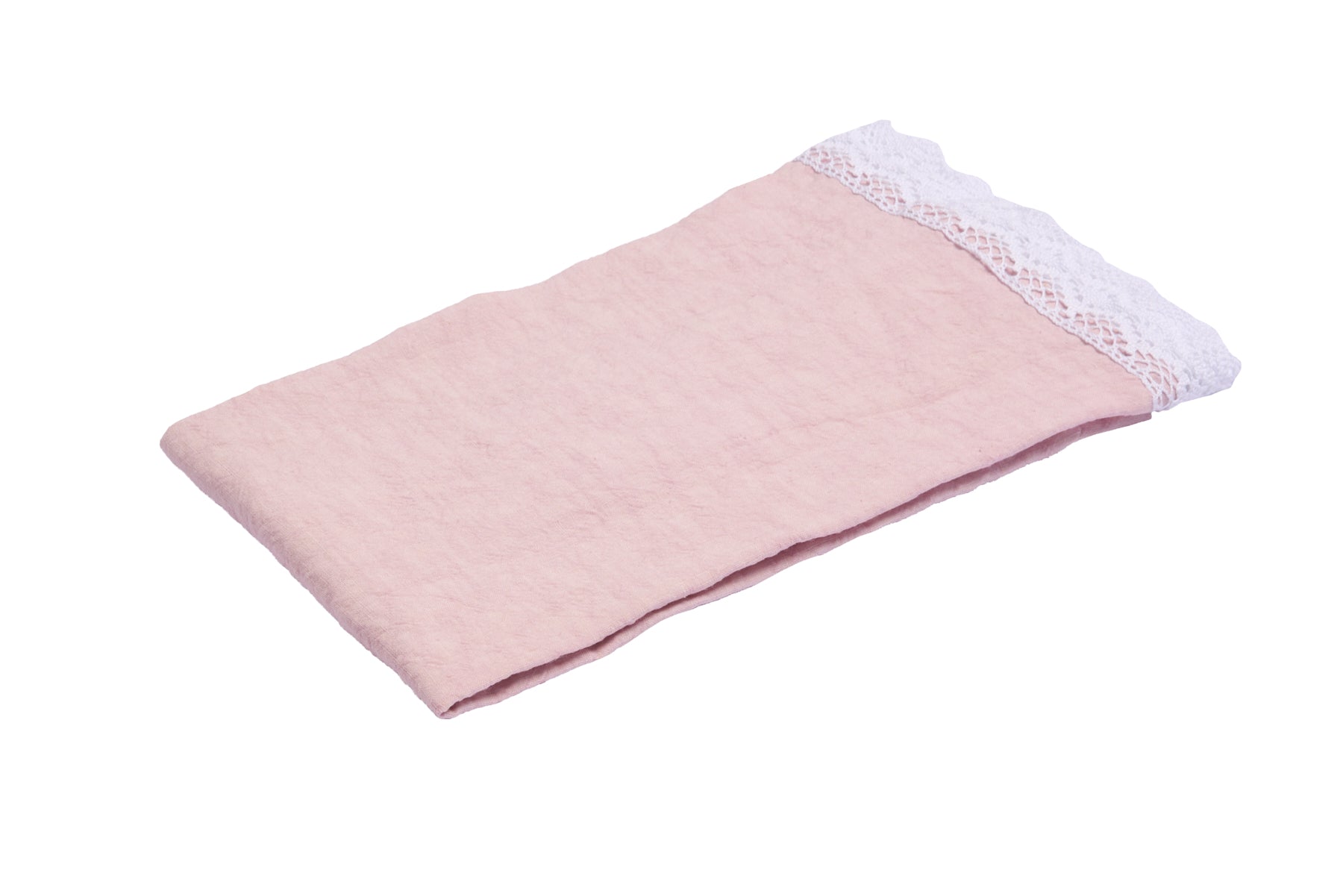 Runner da tavola in 100% puro lino lavato delavè stone washed morbido resistente elegante made in italy Rosa con Pizzo