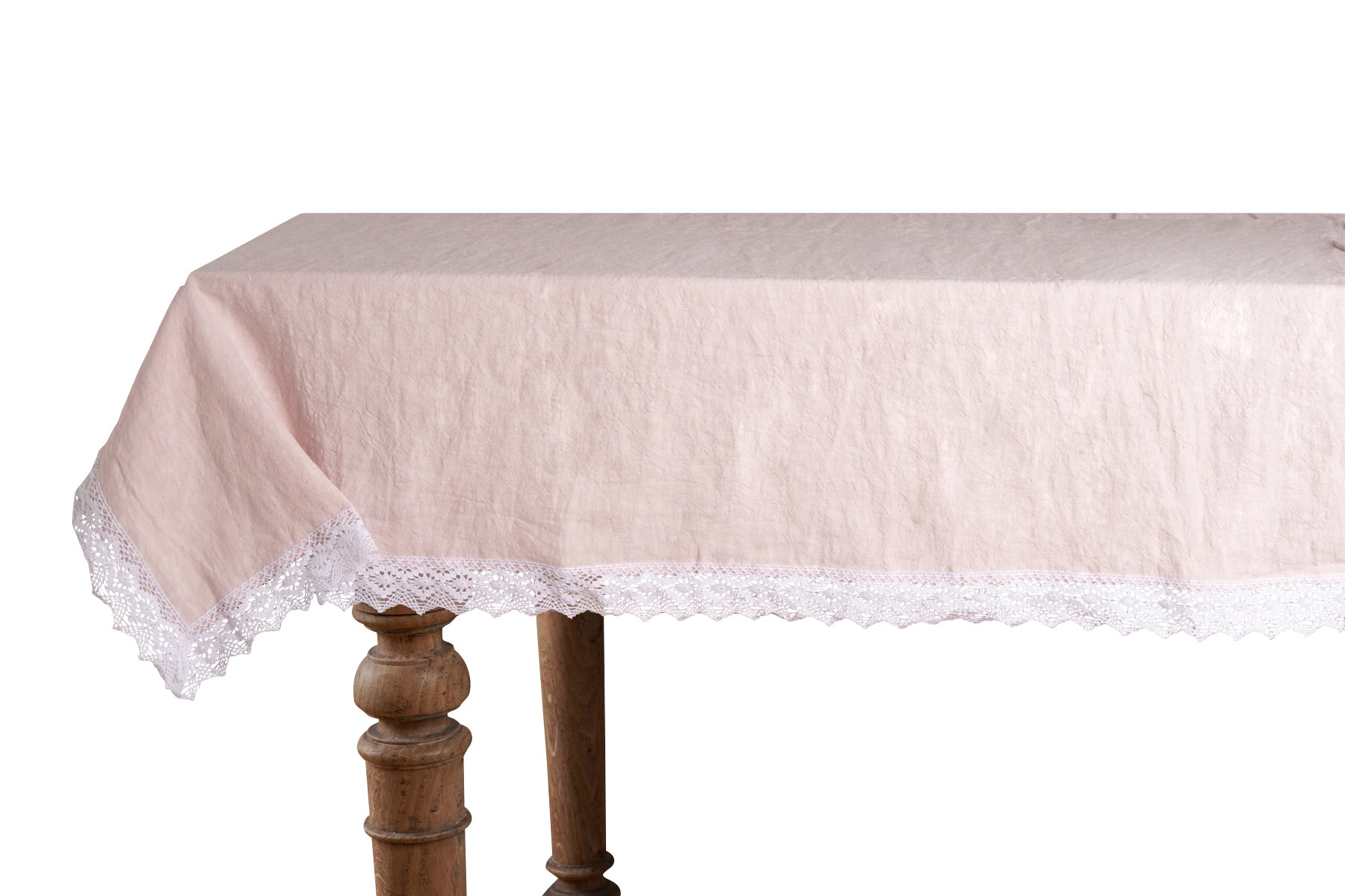 Tovaglia da tavola in 100% puro lino lavato delavè stone washed morbido resistente elegante made in italy Rosa con Dettagli in Pizzo