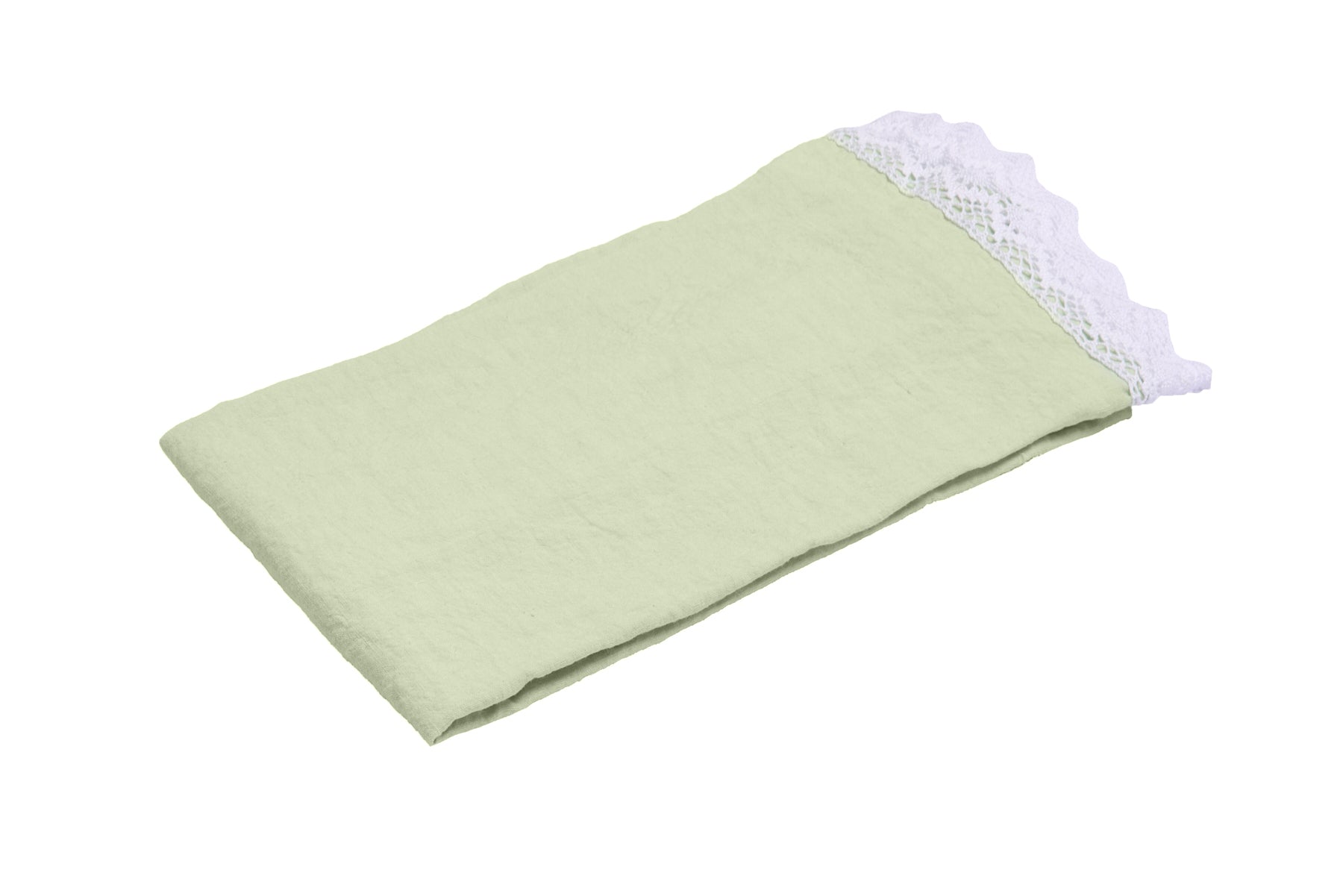 Tovaglia da tavola in 100% puro lino lavato delavè stone washed morbido resistente elegante made in italy Verde Delicato con Dettagli in Pizzo