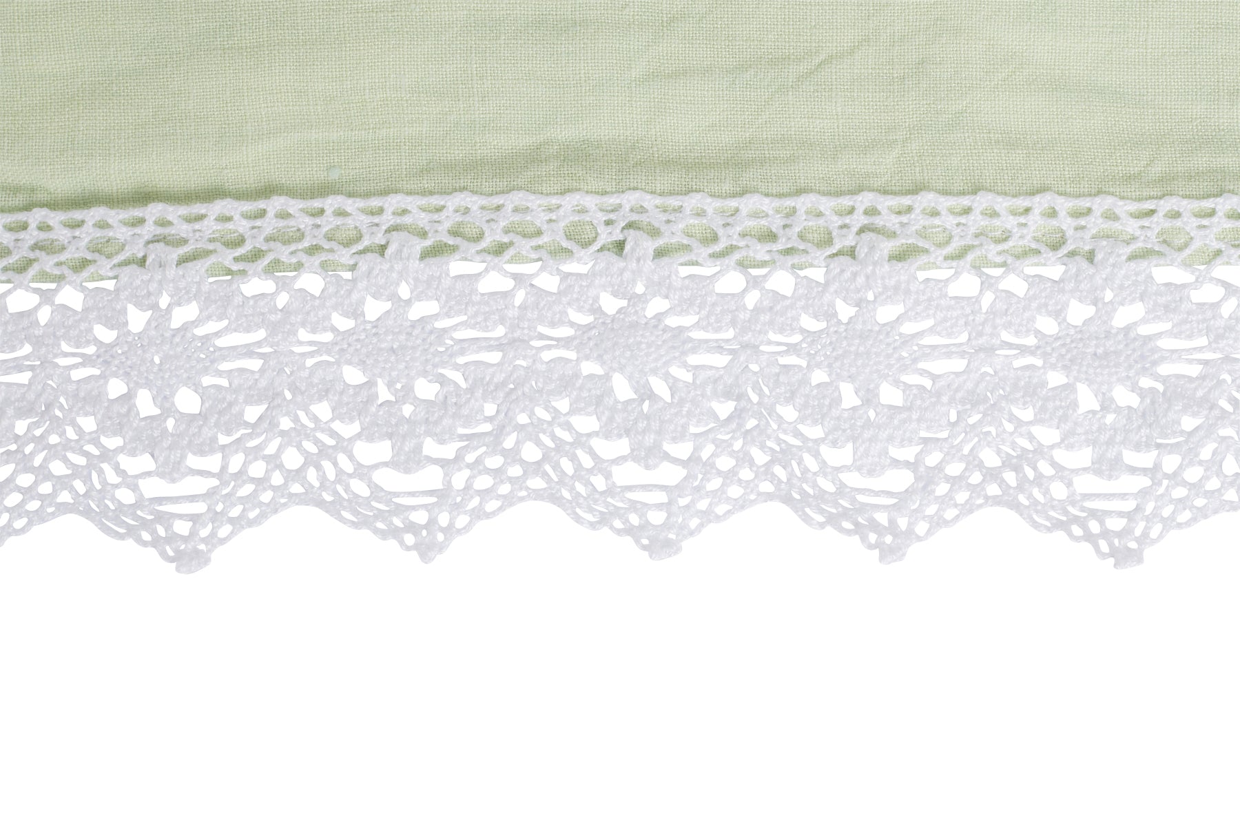 Tovaglia da tavola in 100% puro lino lavato delavè stone washed morbido resistente elegante made in italy Verde Delicato con Dettagli in Pizzo