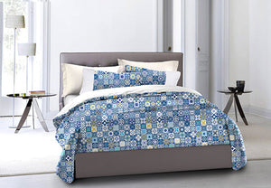 Set Copripiumino Federe Bifaccia Parure Copripiumino in Cotone Made in Italy MAIOLICHE DI VIETRI / BIANCO