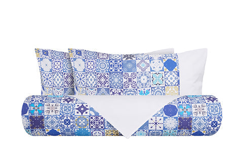 Set Copripiumino Federe Bifaccia Parure Copripiumino in Cotone Made in Italy MAIOLICHE DI VIETRI / BIANCO