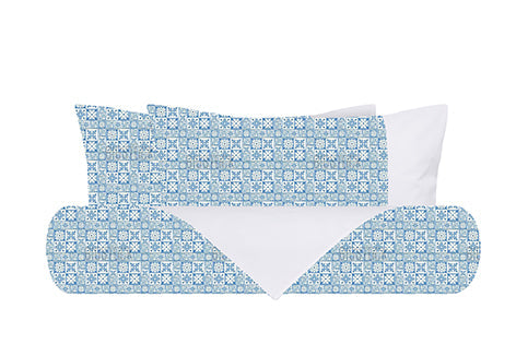 Set Copripiumino Federe Bifaccia Parure Copripiumino in Cotone Made in Italy MAIOLICHE QUADRETTI BLU / BIANCO