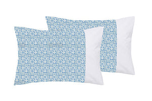 Completo letto lenzuola federe bifaccia double face stampa digitale in cotone made in italy  MAIOLICHE QUADRETTI BLU/BIANCO