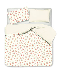 Set Copripiumino federe bifaccia Doubleface parure Copripiumino Stampa Digitale 100% Cotone Made in Italy FIORELLINI/PANNA