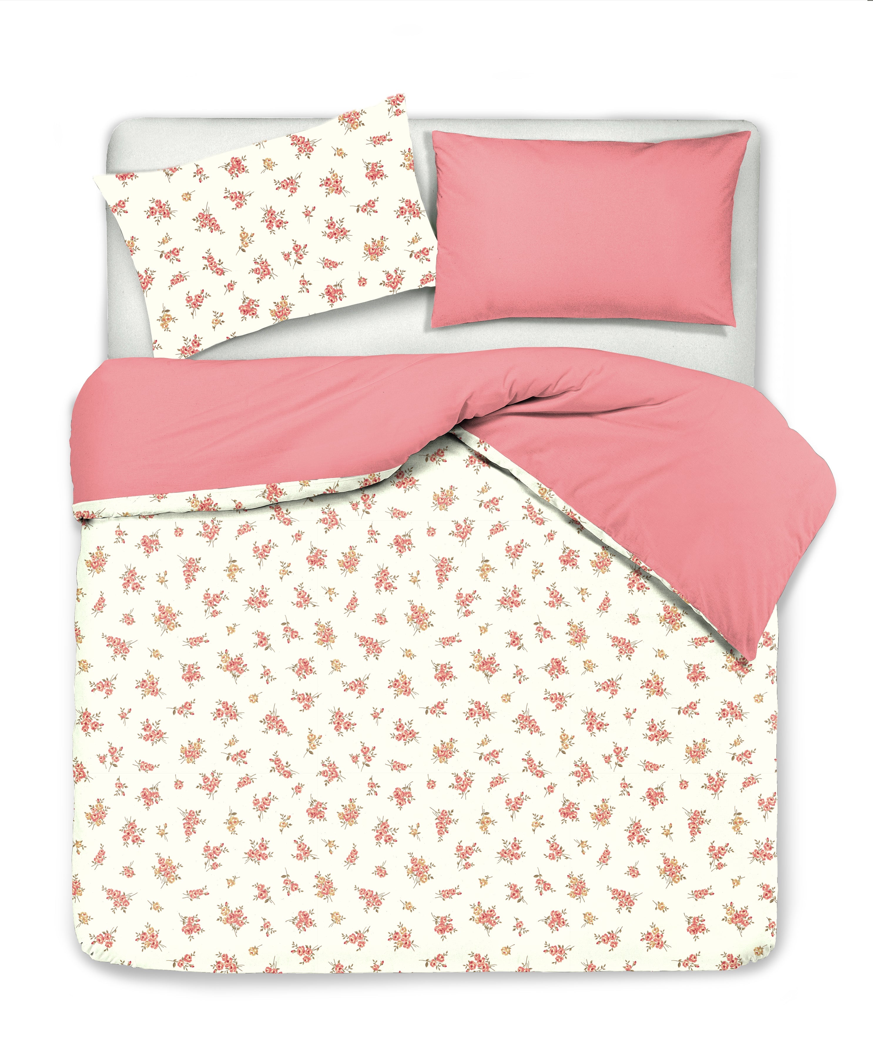 Set Copripiumino federe bifaccia Doubleface parure Copripiumino Stampa Digitale 100% Cotone Made in Italy FIORELLINI/ROSA ANTICO
