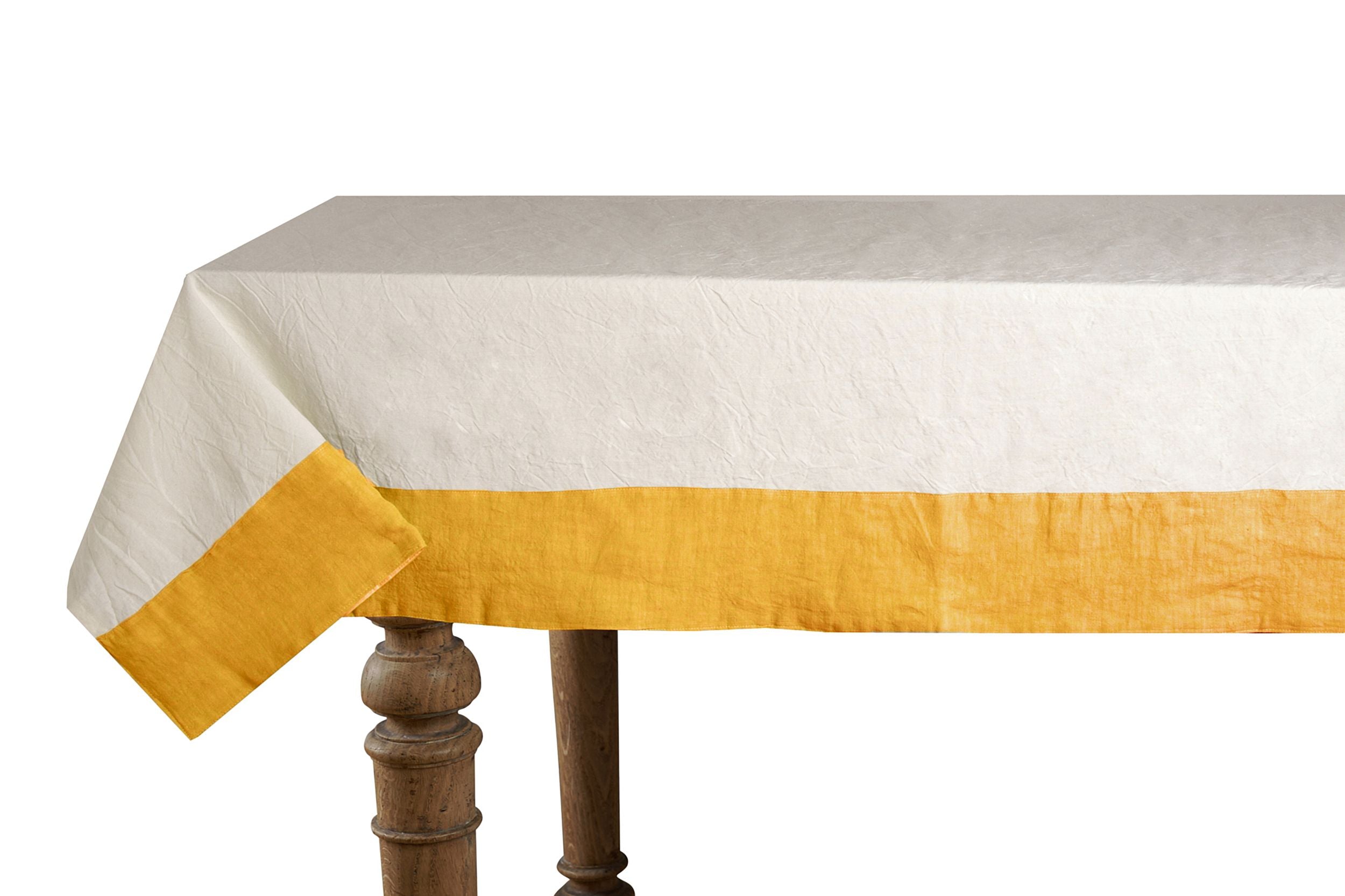 Tovaglia in misto lino con elegante bordo applicato made in italy NATURALE/OCRA