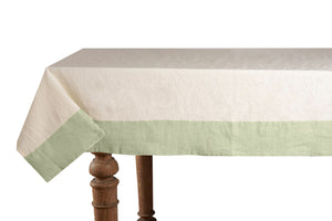Tovaglia in misto lino con elegante bordo applicato made in italy NATURALE/VERDE MENTA