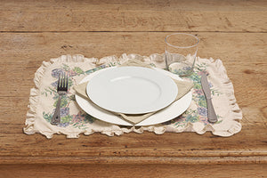 Set di 2 tovagliette americane colazione con decorazione frou froud coppia tovagliette 35 X 50 CM in misto lino stampa floreale fiori  morbide resistenti eleganti made in italy SUCCULENTE