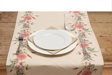 Runner da tavola in misto lino stampa floreale fiori morbido resistente elegante made in italy  FIOR DI COTONE