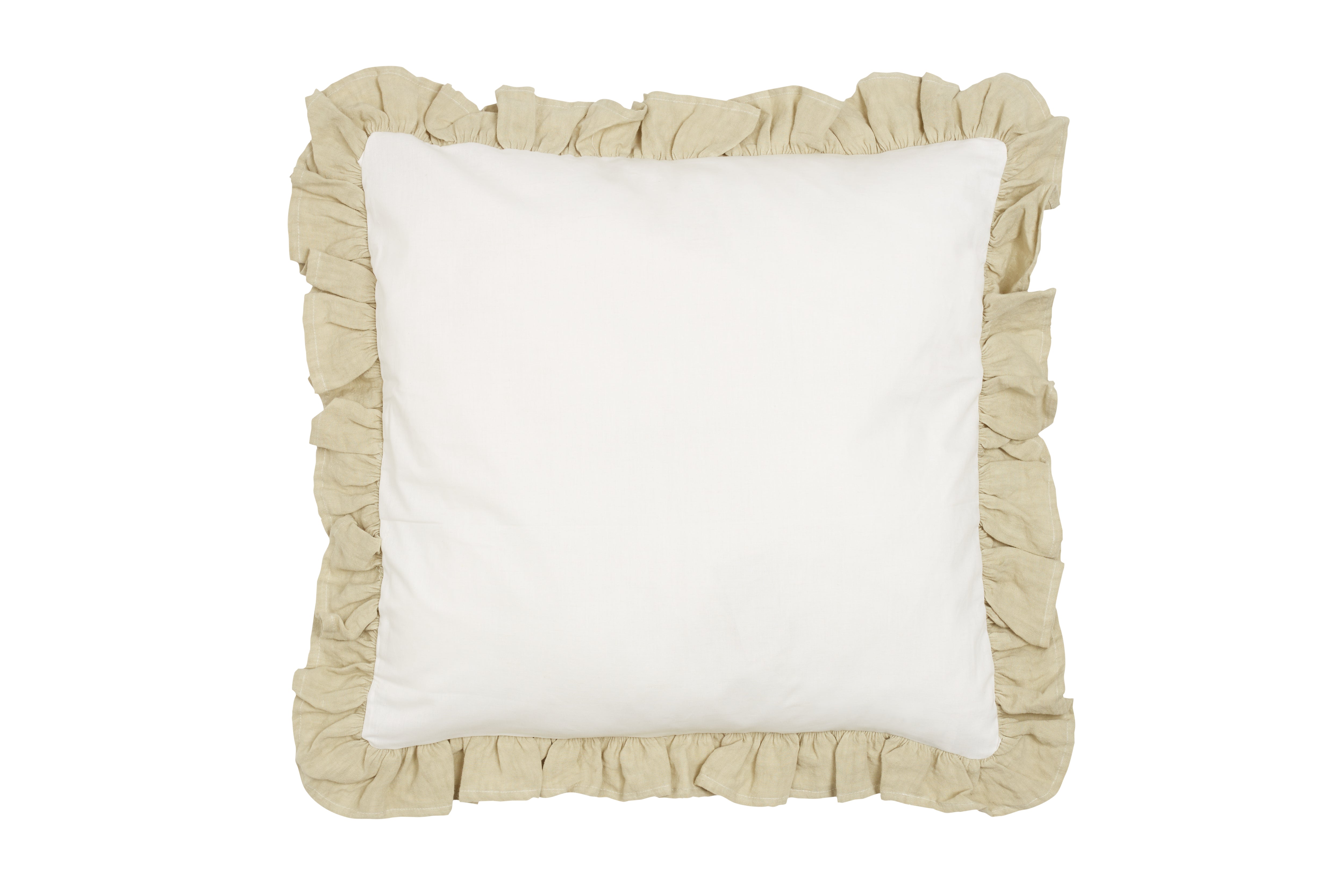 Cuscino Arredo con Frou Frou in misto lino Made in Italy  NATURALE/SABBIA