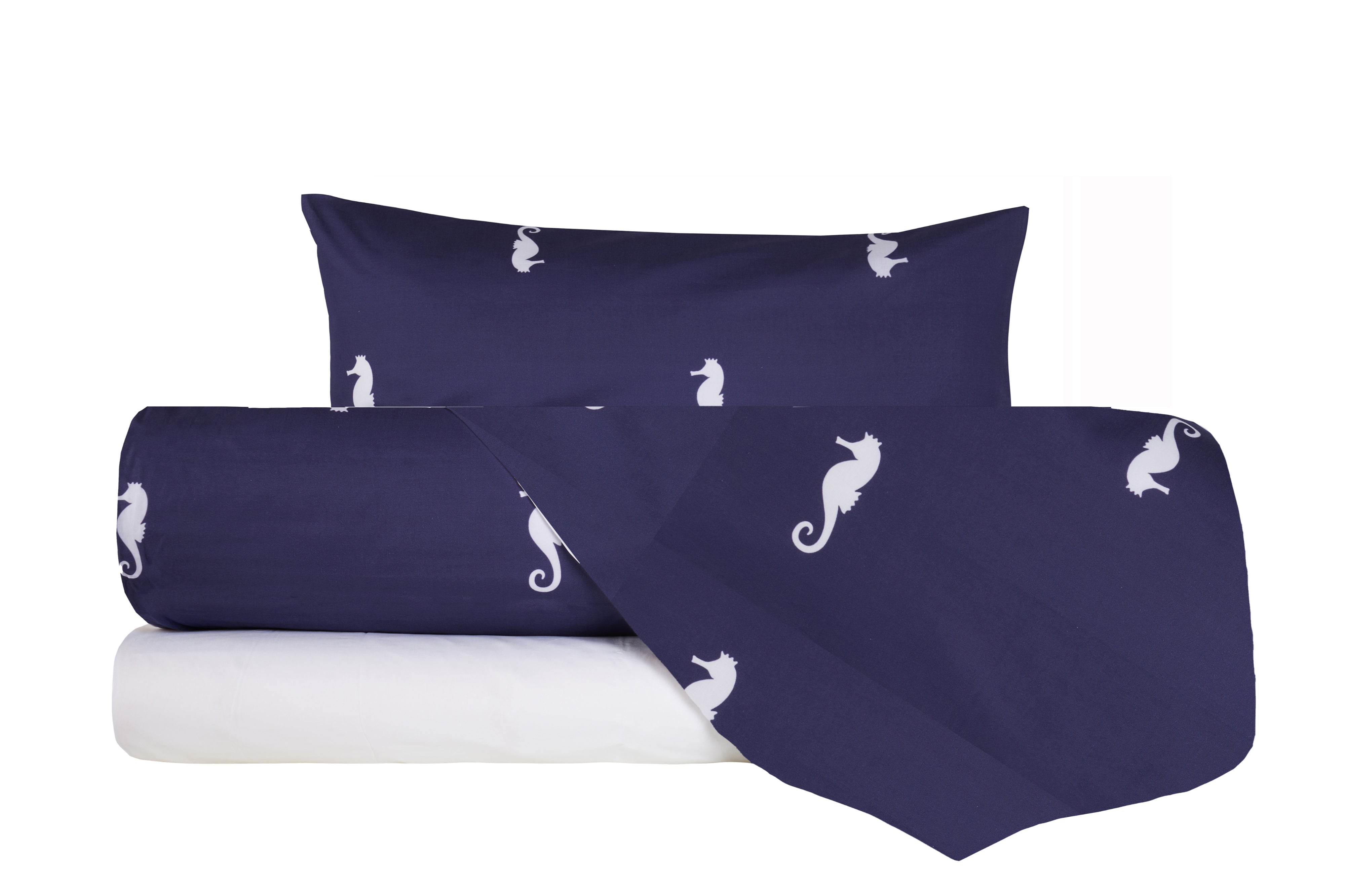 Completo letto lenzuola Cotone Federe Bifaccia cotone made in Italy CAVALLUCCIO MARINO / BIANCO