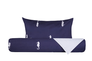Set Copripiumino Federe Bifaccia in Cotone Made in Italy CAVALLUCCIO MARINO / BIANCO
