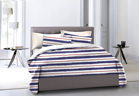 Set Copripiumino federe bifaccia Doubleface parure Copripiumino Stampa Digitale 100% Cotone Made in Italy RIGHE BIANCO ROSSO BLU / BIANCO