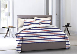 Set Copripiumino federe bifaccia Doubleface parure Copripiumino Stampa Digitale 100% Cotone Made in Italy RIGHE BIANCO ROSSO BLU / BIANCO