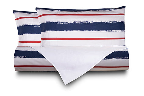 Set Copripiumino federe bifaccia Doubleface parure Copripiumino Stampa Digitale 100% Cotone Made in Italy RIGHE BIANCO ROSSO BLU / BIANCO