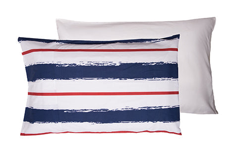 Set Copripiumino federe bifaccia Doubleface parure Copripiumino Stampa Digitale 100% Cotone Made in Italy RIGHE BIANCO ROSSO BLU / BIANCO