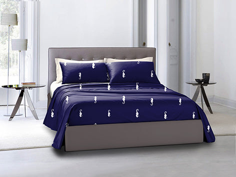Completo letto lenzuola Cotone Federe Bifaccia cotone made in Italy CAVALLUCCIO MARINO / BIANCO