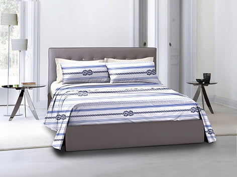 Completo letto lenzuola federe bifaccia double face stampa digitale in cotone made in italy  NODI / BIANCO