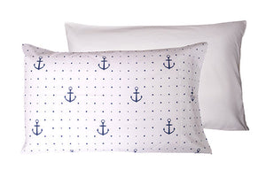 Completo letto lenzuola federe bifaccia double face stampa digitale in cotone made in italy  ANCORE / BIANCO