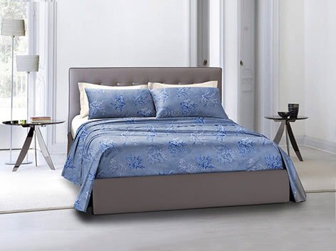 Completo letto lenzuola federe bifaccia double face stampa digitale in cotone made in italy OCEANO AZZURRO/BIANCO