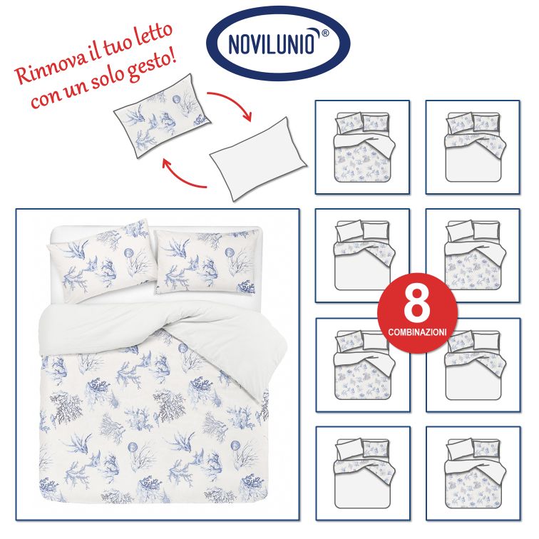 Set Copripiumino Federe Bifaccia Conchiglie Fondo Grigio Parure Copripiumino in Cotone Made in Italy CONCHIGLIE / BIANCO