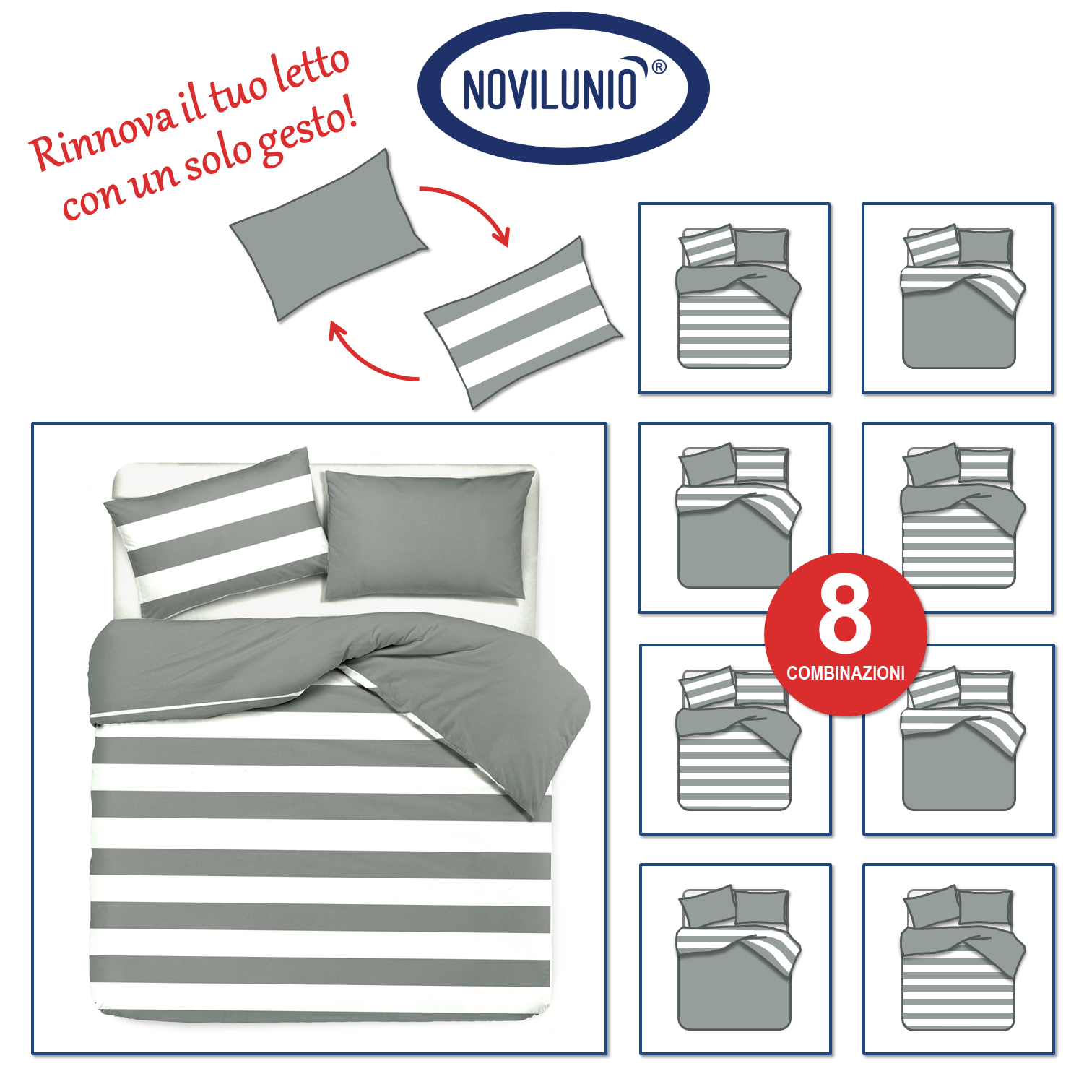Set copripiumino federe bifaccia doubleface parure copripiumino stampa digitale 100% cotone Made in Italy DOT MINI TORTORA - NOVILUNIO.IT