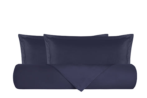 Parure Letto in Raso di Puro Cotone DELUXE 3 Volani Blu Notte