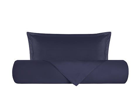 Parure Letto in Raso di Puro Cotone DELUXE 3 Volani Blu Notte