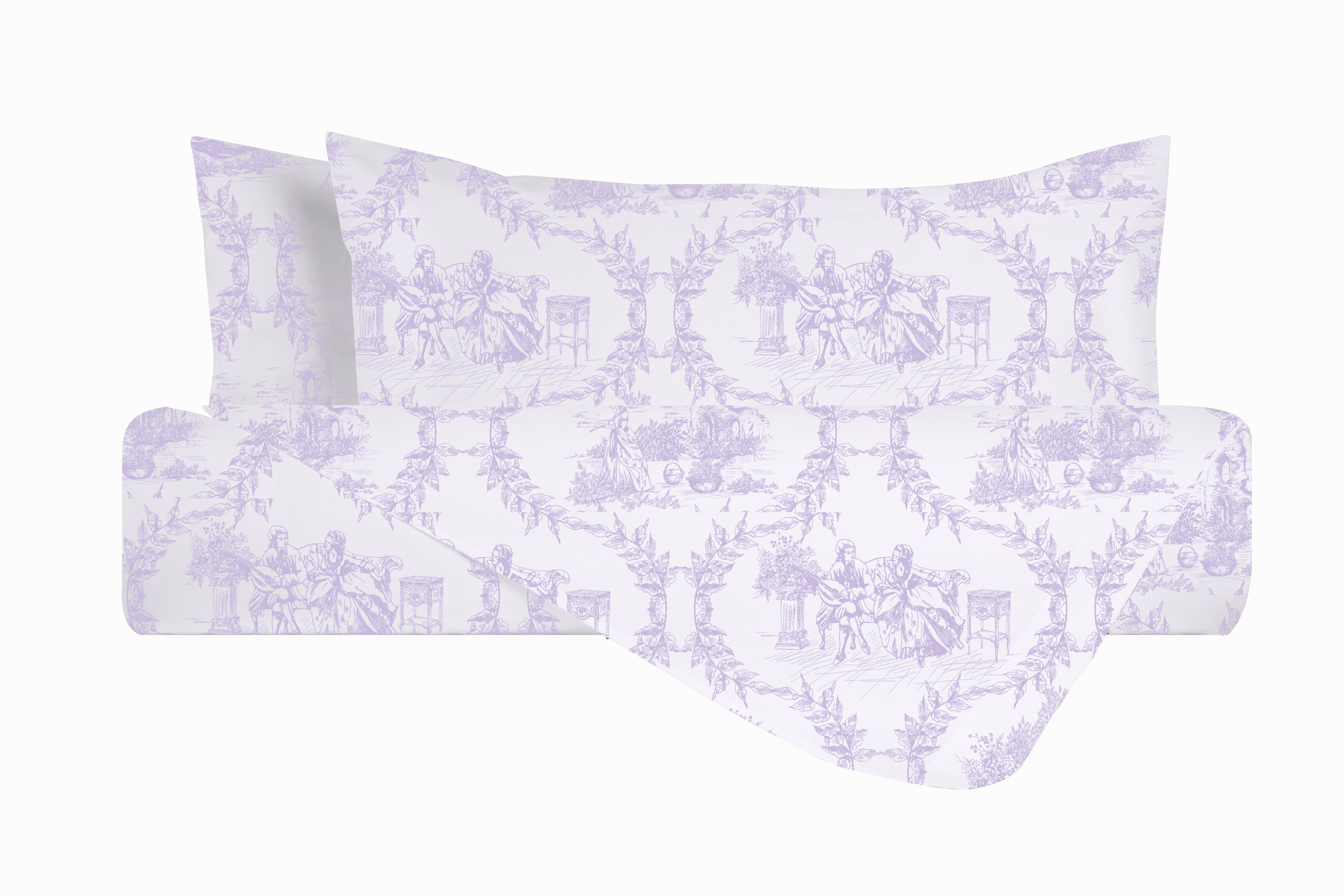 Set copripiumino federe parure Copripiumino eleganti fantasie stampa digitale 100% cotone Made in Italy TROILE DE JOUY VIOLETTA
