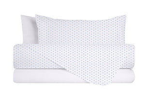 Completo letto lenzuola federe bifaccia double face stampa digitale in cotone made in italy POIS CELESTI SU BIANCO/BIANCO