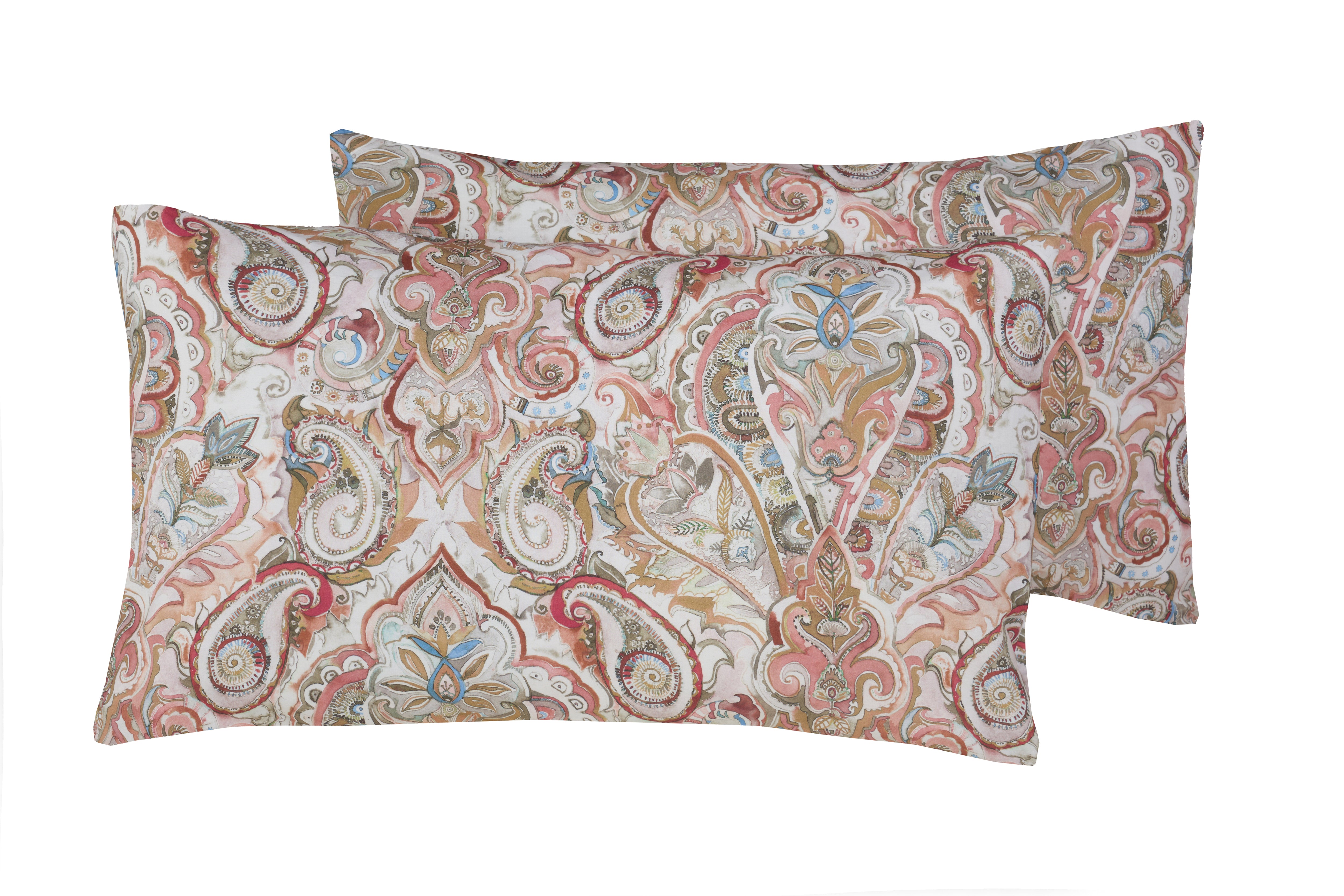 Set 2 federe coppia di federe stampa digitale 100% cotone Made in Italy PAISLEY DORATO