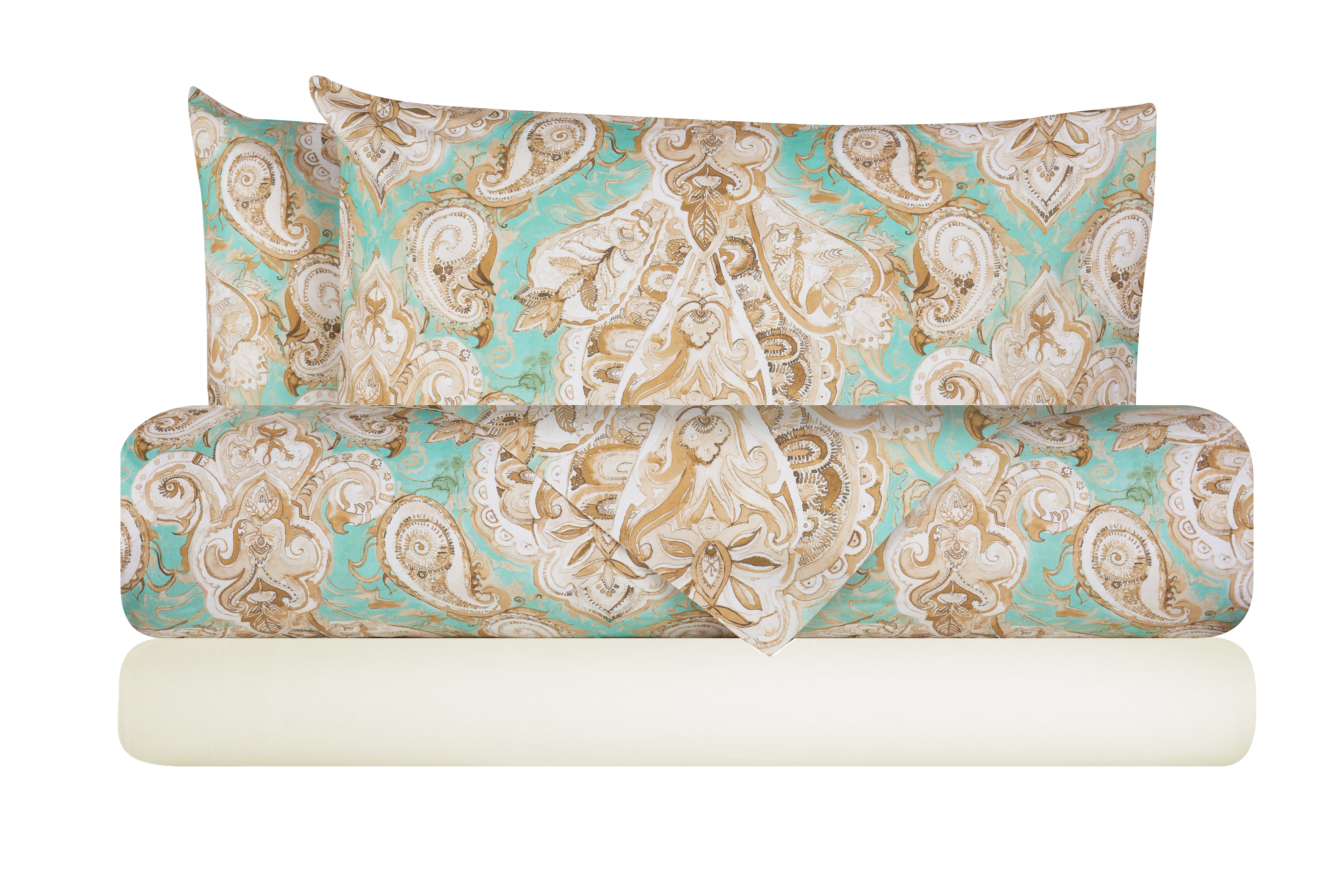 Completo letto lenzuola federe stampa digitale in cotone made in italy PAISLEY VERDE - Vanita di raso