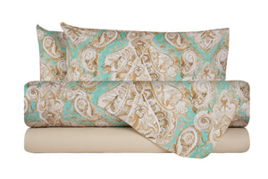 Completo letto lenzuola federe bifaccia double face stampa digitale in cotone made in italy PAISLEY VERDE