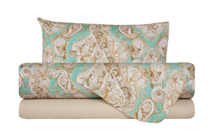 Completo letto lenzuola federe bifaccia double face stampa digitale in cotone made in italy PAISLEY VERDE