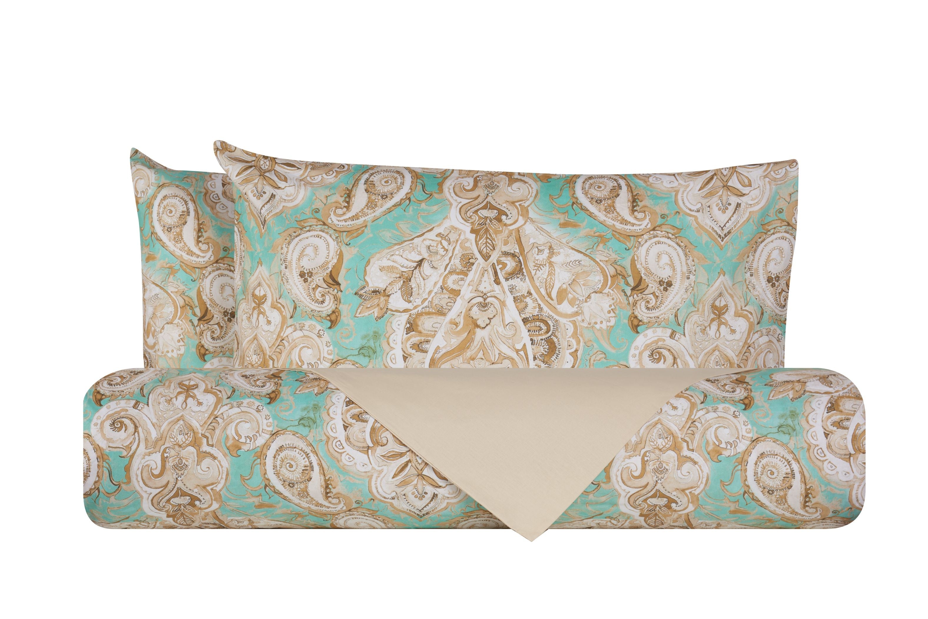 Set copripiumino federe bifaccia Doubleface parure Copripiumino eleganti fantasie stampa digitale 100% cotone Made in Italy PAISLEY VERDE