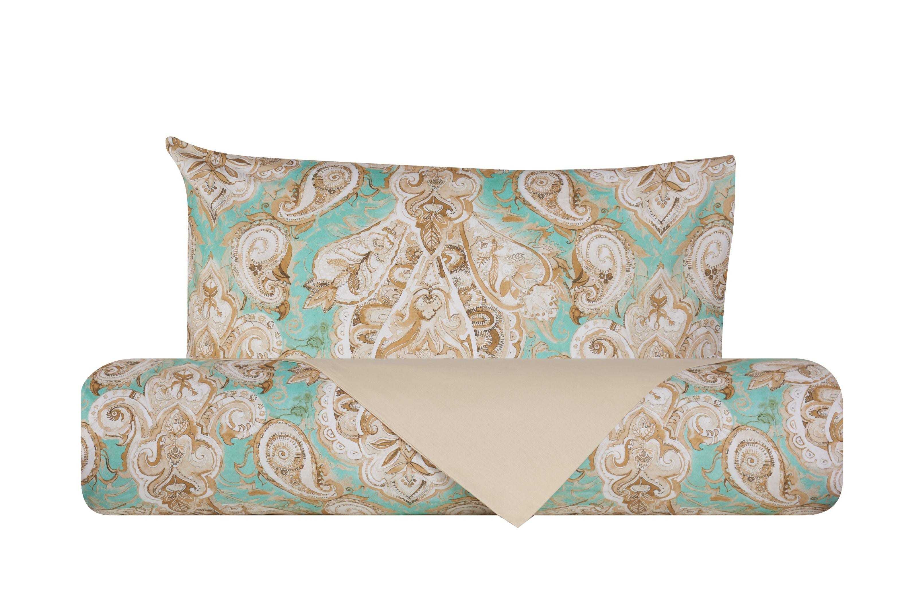 Set copripiumino federe bifaccia Doubleface parure Copripiumino eleganti fantasie stampa digitale 100% cotone Made in Italy PAISLEY VERDE