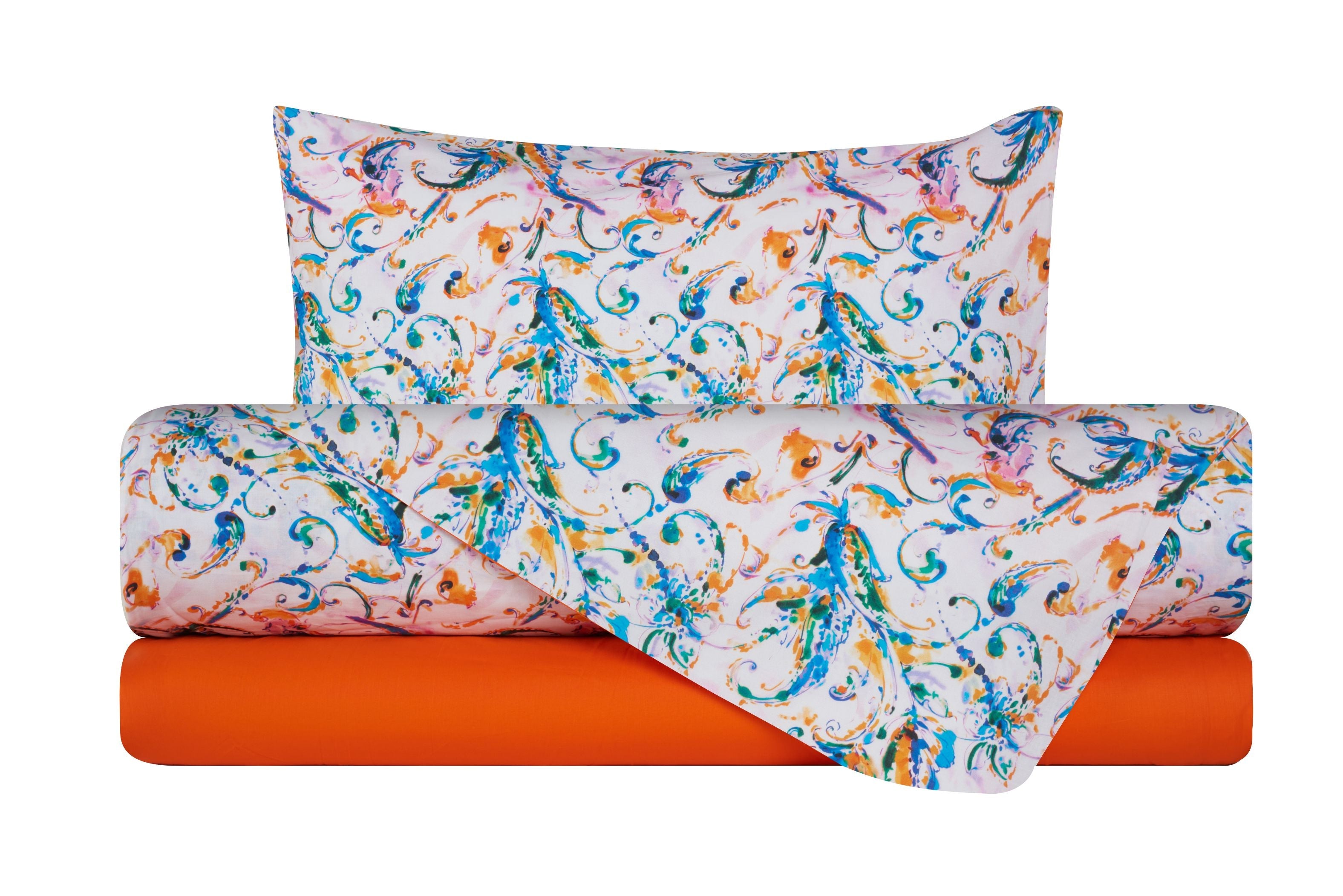 Completo letto lenzuola federe bifaccia double face stampa digitale in cotone made in italy PAISLEY MULTICOLOR
