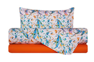 Completo letto lenzuola federe bifaccia double face stampa digitale in cotone made in italy PAISLEY MULTICOLOR