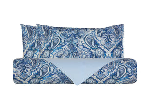 Set copripiumino federe bifaccia Doubleface parure Copripiumino eleganti fantasie stampa digitale 100% cotone Made in Italy PAISLEY AZZURRO