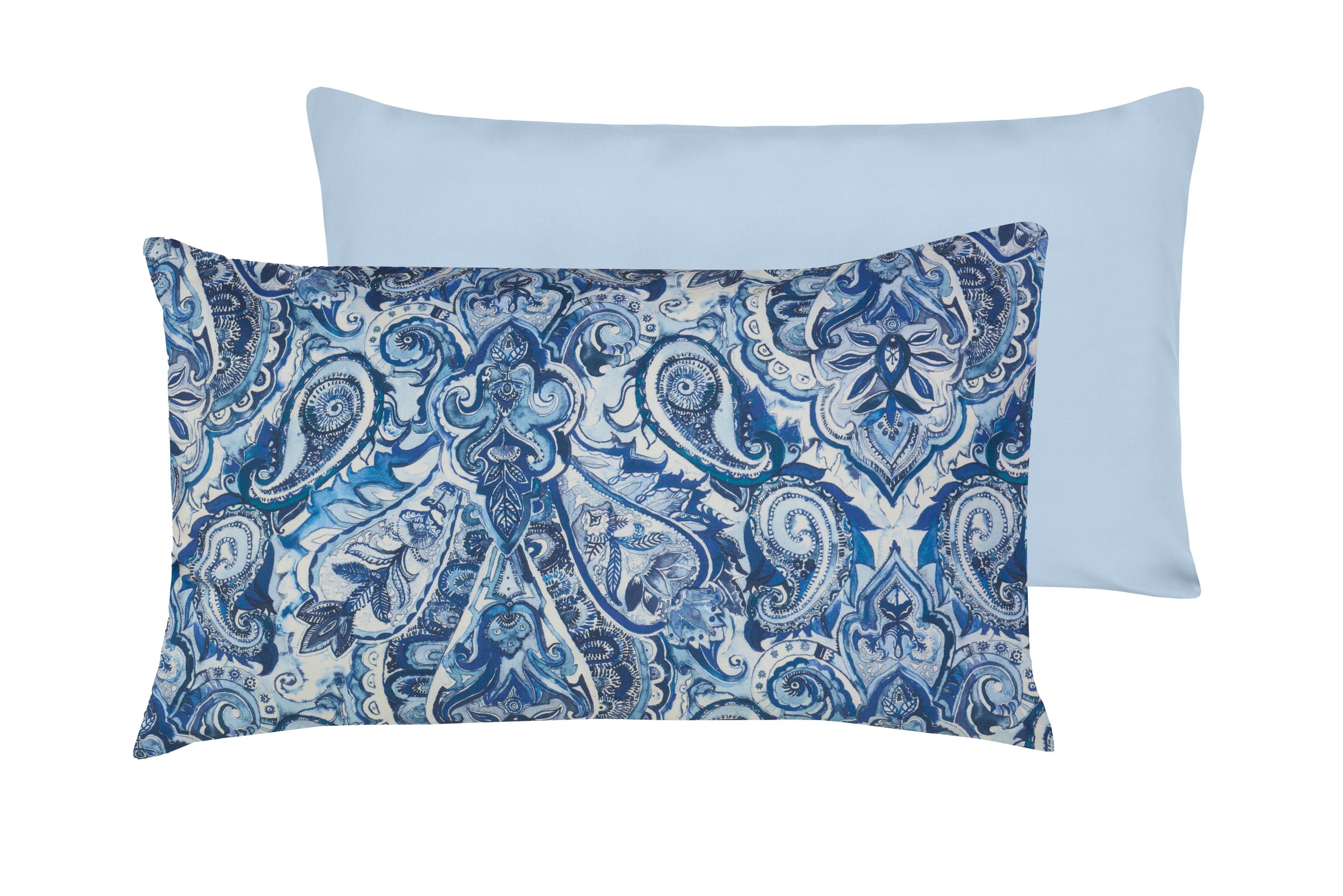 Set 2 federe coppia di federe bifaccia doubleface stampa digitale 100% cotone Made in Italy PAISLEY AZZURRO