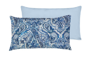 Set 2 federe coppia di federe bifaccia doubleface stampa digitale 100% cotone Made in Italy PAISLEY AZZURRO