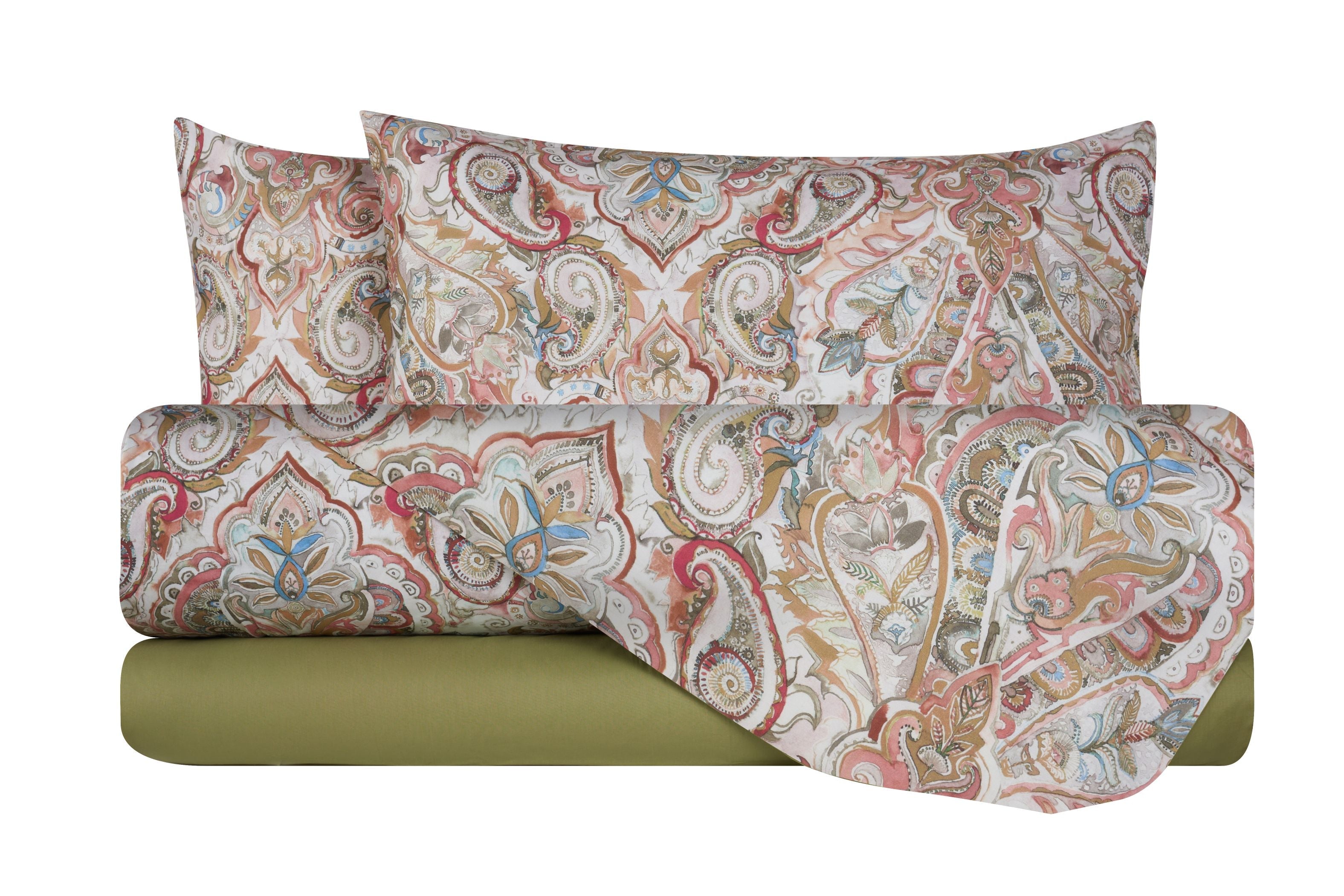 Completo letto lenzuola federe bifaccia double face stampa digitale in cotone made in italy PAISLEY DORATO