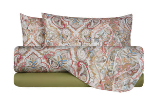 Completo letto lenzuola federe bifaccia double face stampa digitale in cotone made in italy PAISLEY DORATO