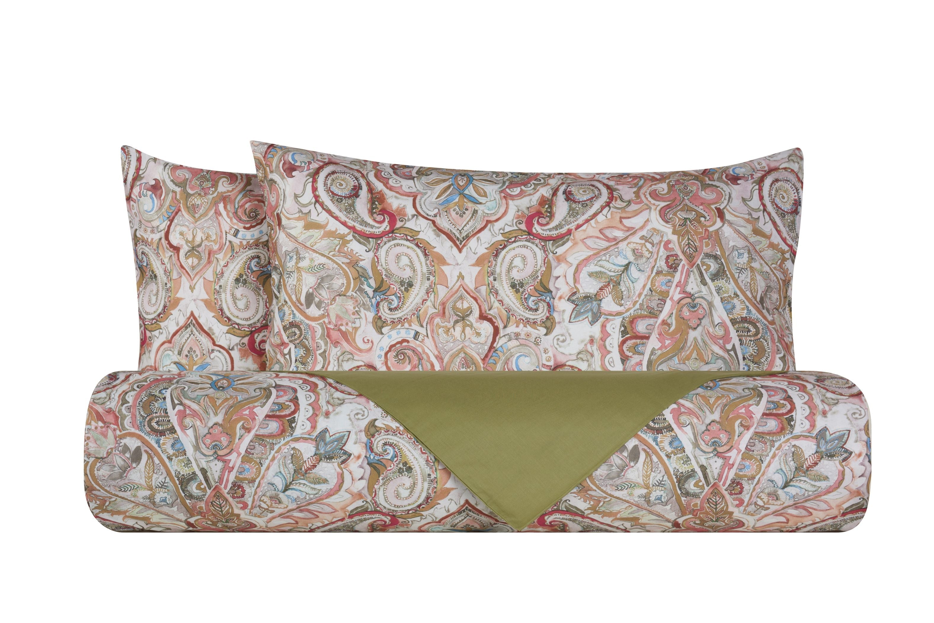 Set copripiumino federe bifaccia Doubleface parure Copripiumino eleganti fantasie stampa digitale 100% cotone Made in Italy PAISLEY DORATO