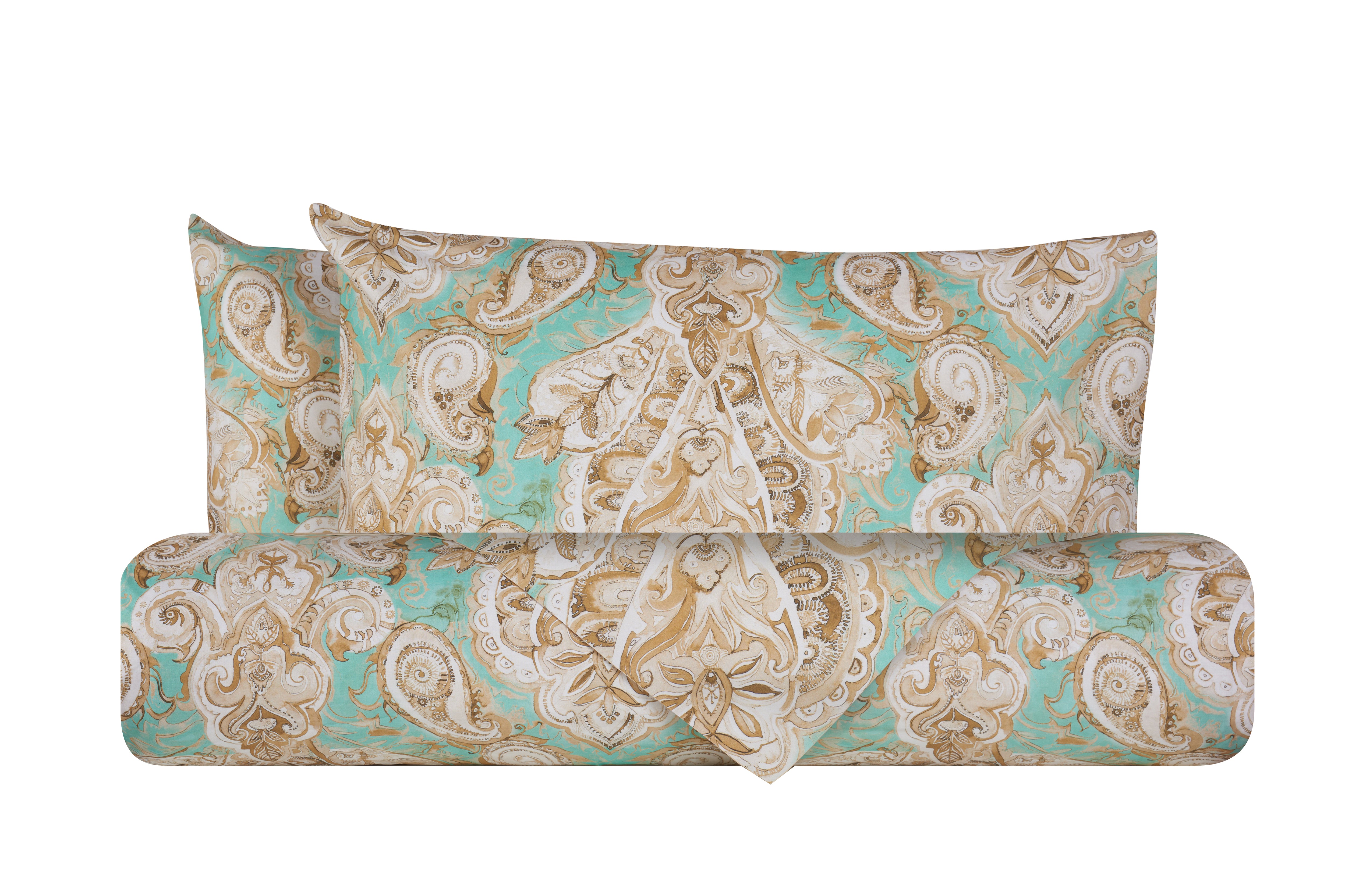 Set copripiumino federe parure Copripiumino eleganti fantasie stampa digitale 100% cotone Made in Italy PAISLEY VERDE - Vanita di raso